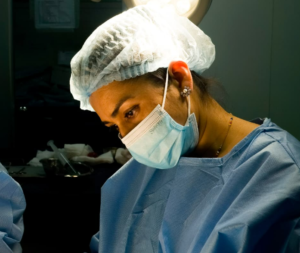 Dr. Banira Karki, breast specialist reviewing patient history at a breast clinic in Nepal